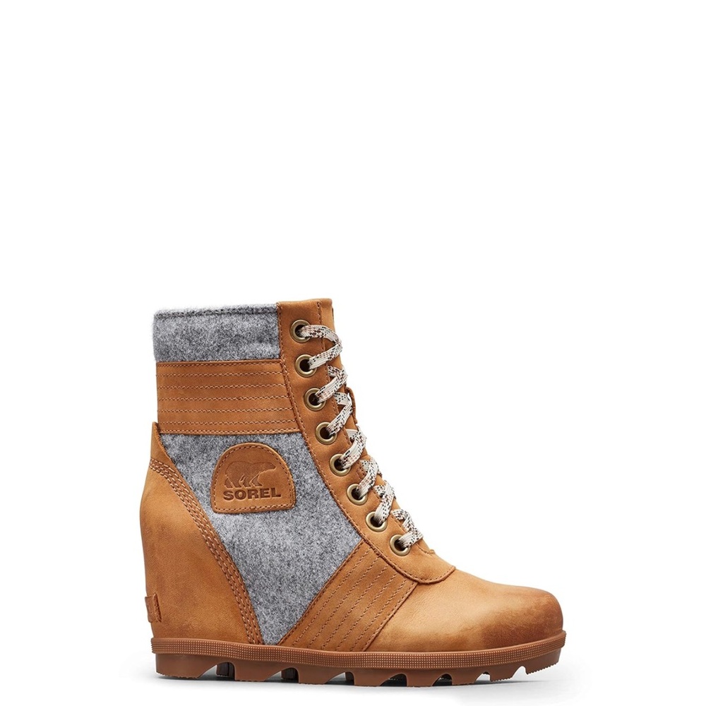 Sorel Tan and Gray Lace Up Boots with Wedge Design